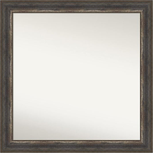 Amanti Art Brown Bathroom Mirror for Over Sink, 31x31 Alta Medium Brown Square Vanity Mirror, Large Country Rustic Frame, Hangs Horizonally and Vertically, Bathroom Wall Decor, Non-Beveled Edge