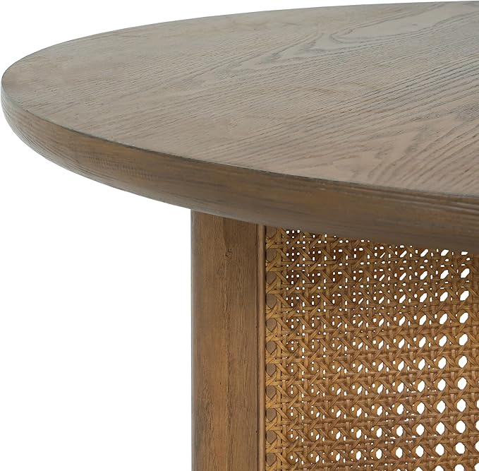 Christopher Knight Home Kiaya Round Coffee Table with PE Woven Design, Wood Coffee Tables for Living Room, Stylish Indoor Round Table, Easy Assembly, Versatile Living Room Furniture, Natural Brown