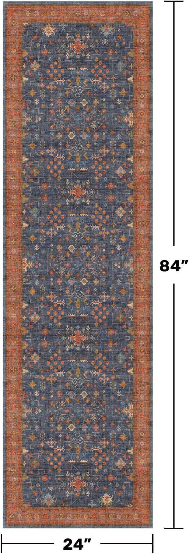 Navy Blue Runner Rug 2x7 for Kitchen, Hallway, Mudroom, Laundry Room, Bathroom, Washable Non Slip Non Skid Rubber Backing Low Pile Stain Resistance