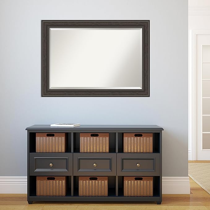 Amanti Art Brown Wall Mirror 30x42 Shipwreck Greywash Rectangle Bathroom Mirror for Wall Decor Living Room, Large Traditional Frame, Hangs Horizonally and Vertically, Bathroom Decor, Beveled Edge