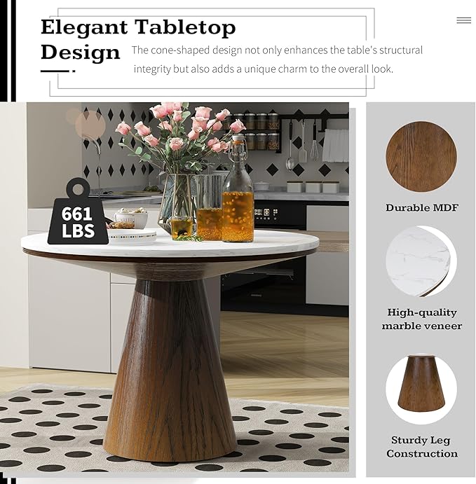 ERYE Contemporary Wooden Round Dining Table, More Decorative Rubber Wood Diningtable for Living Space