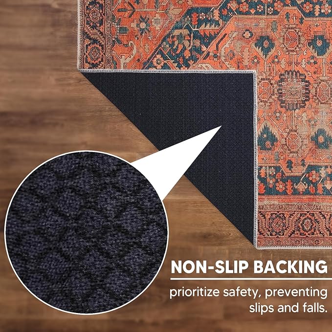 Keen Home Design 8x10 Rug - Machine Washable Area Rug with Non-Slip Backing, Ideal for Living Room, Dining Room, Bedroom - Vintage, Easy Clean, Durable, Low Pile Rug - (8' x 10')