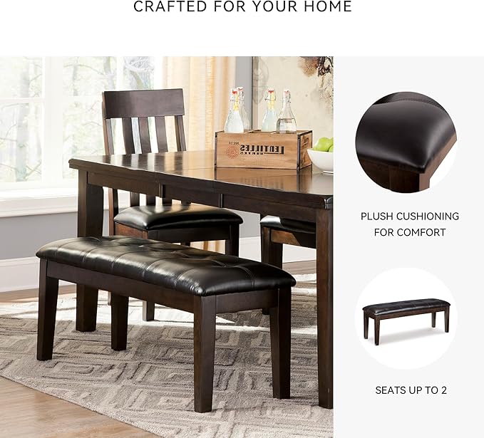Signature Design by Ashley Haddigan Traditional Upholstered Dining Room Bench, Dark Brown