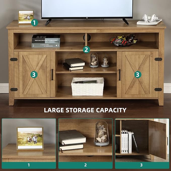 YITAHOME Television Stand for 65 Inch TV, Farmhouse TV Stand Entertainment Center with Storage and Barn Door, Media Console TV Cabinet for Living Room, 59 Inches, Barnwood