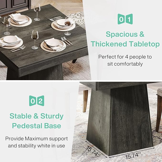Tribesigns Square Dining Table for 4, 31.5-Inch Small Kitchen Table with Sturdy Pedestal Base, Farmhouse Dinner Table for Dining Room, Living Room, Kitchen (Gray)