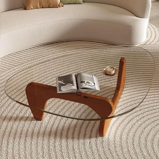 Modern Glass Coffee Table for Living Room, Small mid Century Coffee Table, Stylish Coffee Tables, Suitable for Bedroom Living Room Reception Office Tables（Walnut/Transparent，Medium）
