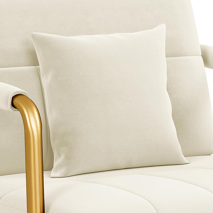 Yaheetech 30" W Modern Sofa Small Sofa Luxurious Velvet Fabric Couch with Gold-Tone Metal Arms and Legs for Living Room, Home Office, Studio Beige