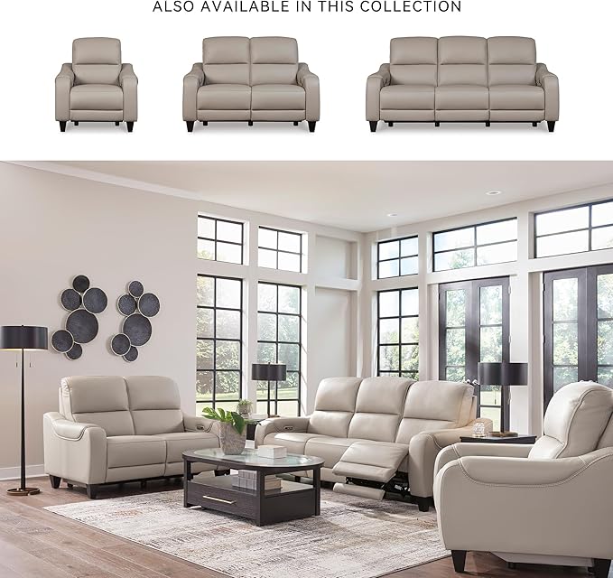 Signature Design by Ashley Mercomatic Casual Leather Match Wall Hugger Power Reclining Sofa with Adjustable Headrest and USB Ports, Light Gray