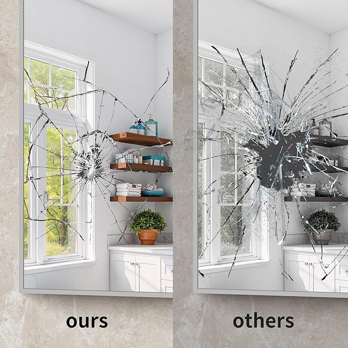 YIROMAN Bathroom Mirror 55"x36", Large Brushed Silver Bathroom Mirror for Over Sink with Aluminum Frame, Rectangular Vanity Mirror with Right Angle, Wall Mirror Hangs Horizontal or Vertical