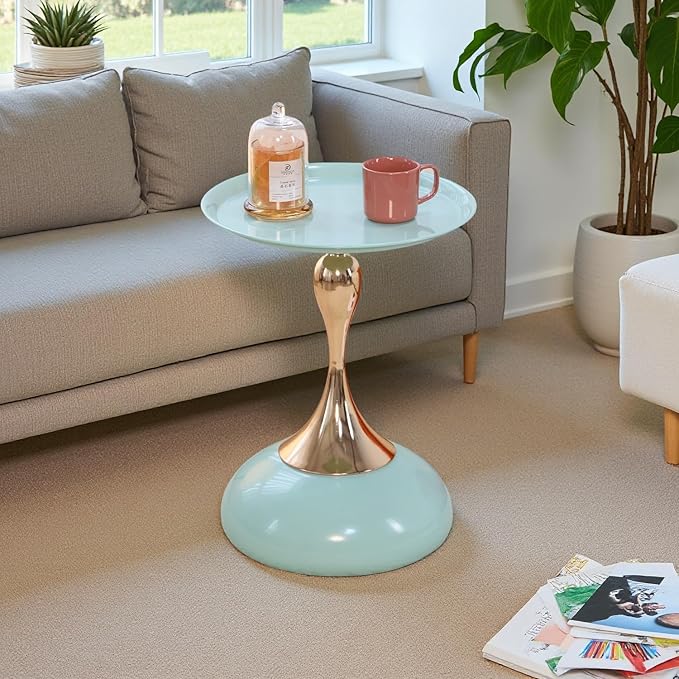 Stylish Hourglass Side Table - Contemporary Design for Living Rooms, Cafes, Dining Areas, Bedrooms, and Outdoor Spaces - Perfect Accent Piece for Any Decor (1, Light Green)