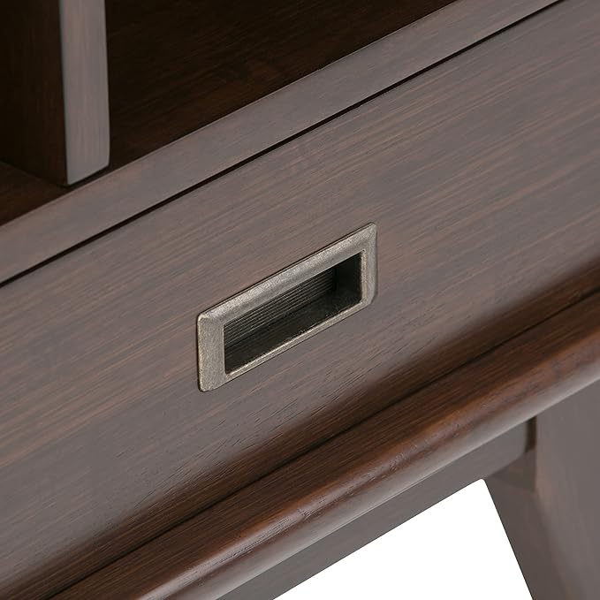 SIMPLIHOME Draper 22 inch Mid-Century Modern 6 Cubbie Bookcase with Drawer (Set of 2) in Medium Auburn Brown for The Living Room, Study Room and Office