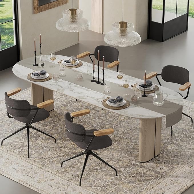 Modern Swivel Dining Chairs Set of 2 with Arms,Upholstered Comfortable Dining Room Chairs, Wooden Armrests & Sturdy Metal Frame, Stylish Kitchen & Dining Table Chairs for Modern Décor