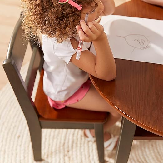 ECR4Kids Hideaway Table and Chair Set, Kids Furniture, Dark Walnut/Grey Wash, 3-Piece