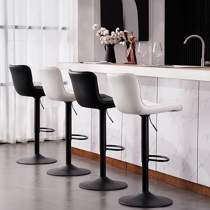 YOUNUOKE Counter Height Bar Stools for Kitchen Island 24 inch Metal Black Barstools Set of 2 Adjustable Swivel Counter Stool with Back