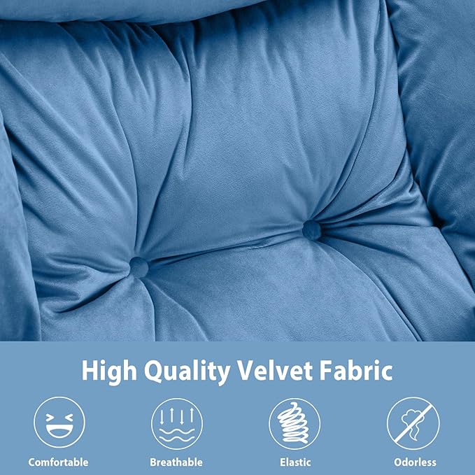 Lazy Chair Thick Padded, Comfy Velvet Accent Lounge Chair with Stable Frame, Leisure Sofa Armchair with Armrests and Side Pocket, Reading Chair for Bedroom, Living Room, Office, Light Blue
