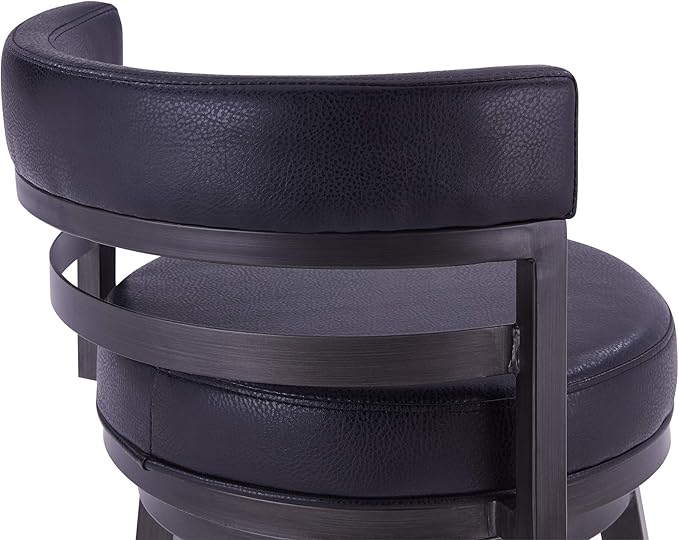 Armen Living Madrid 26" Counter Height Swivel Barstool in Ford Black Faux Leather and Mineral Finish