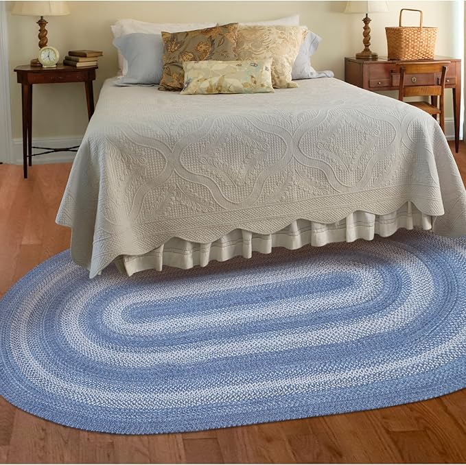 Homespice Denim Jute Blue 4x6' Braided Rugs Oval Rugs for Living Room, Bedroom Rug and Dining Room. Pet Friendly. Decor Styles- Farmhouse Rug, Rustic, Vintage, Cottage, Primitive, Country, Boho Rug