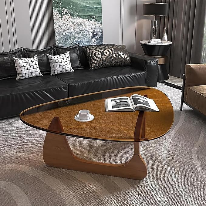 Modern Glass Coffee Table for Living Room mid Century Small Coffee Table Stylish Coffee Tables, Suitable for Bedroom Living Room Reception Office Tables（Walnut/Brown，Small）