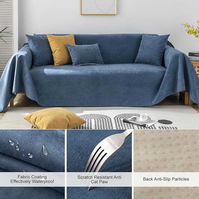 STACYPIK Waterproof Dark Blue Sofa Cover, Washable Couch Cover for 2 Cushion Couch, Anti-Slip Furniture Protector, Pet-Friendly Couch Cover for Pets and Kids, Loveseat Covers, Futon Cover-71X90IN