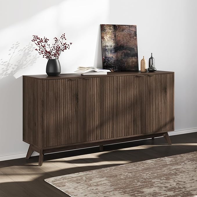 Buffet Cabinet with Storage, Fluted Multifunctional Storage Cabinet with 4 Doors, Sideboard Cabinet with Doors Modern Buffet Table Accent Coffee Bar Console Table,fluted buffet cabinet