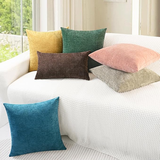 CaliTime Throw Pillow Covers Decorative 16 X 16 Inches Pack of 2 Cozy Chenille Cushion Cases for Couch Sofa Bed Living Room Home Dark Green