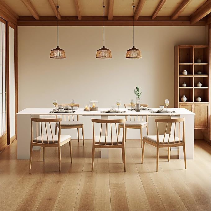 Expandable Dining Table, Convertible Table for Dining Room, Kitchen and Small Spaces, for 2-10 People, White