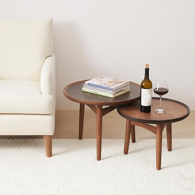 CONSDAN 20 Round Side Table, Solid Oak Frame & Veneer Top, USA Grown Hardwood, End Table for Living Room, Bedroom, Studio (Single Standard Piece)
