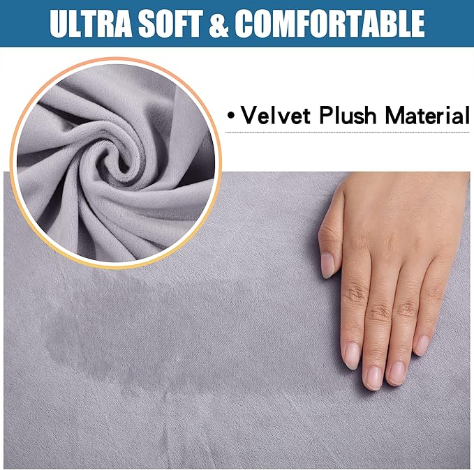 Smiry Velvet Seat Covers for Dining Room Chair Set of 4, Stretch Fit Removable Washable Chair Seat Cushion Protector Slipcovers with Ties, Light Grey