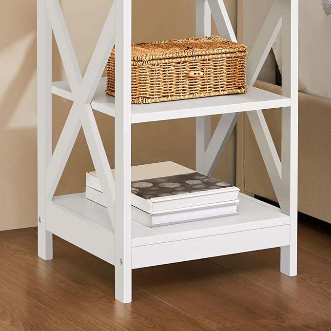 Yaheetech End Tables Set of 2, 3-Tier Side Tables with Storage for Living Room, Sturdy X Design Wooden Large Sofa Side Table Storage Cabinet with Shelves, 16x16x24’’(LxWxH), White