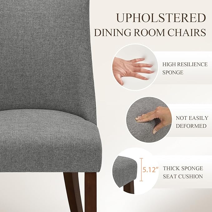 COLAMY Upholstered Dining Chairs Set of 2, Mid Century Modern Kitchen Chairs with Back, Farmhouse Fabric Side Dining Room Chairs with Wood Legs for Dining Room Restaurant, Light Grey