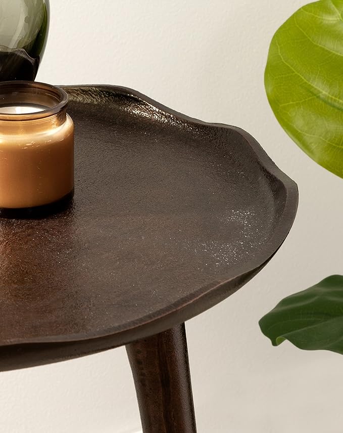 Kate and Laurel Alessia Modern Round Metal Side Table; 15 x 15 x 22; Bronze; Decorative Glam Cast Aluminum End Table with Deckled Edge for Bedroom Nightstand or Living Room Accent