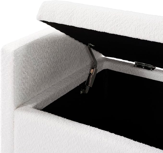 Merax Boucle Upholstered Storage Ottoman Bench 50.8" End of Bed Bench with 2 Round Pillows & Solid Wood Legs, Ample Hidden Storage Space, for Entryway Bedroom, Ivory