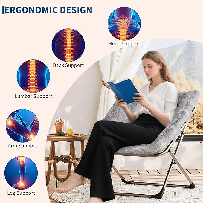 Comfy Chair for Adults, Foldable Living Room Chairs, Soft Faux Fur Folding Lounge for Bedroom Living Room Dorm Rooms, Flexible Reading Chair for Teens (1, Gray, X-Large)