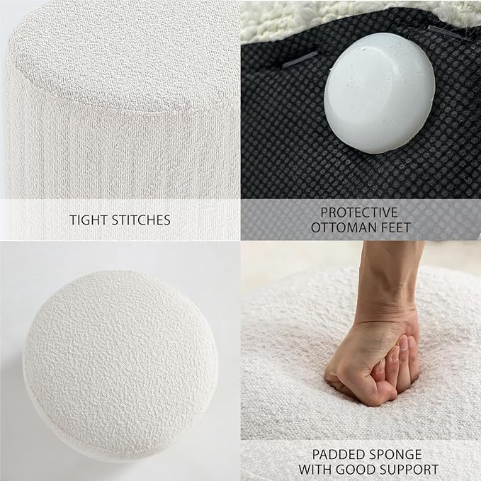 Get Set Style Modern Round Ottoman with Soft Padded Seat, Multifunctional Vanity Chairs for Makeup, Upholstered Footrest Stool Ottoman Foot Stool for Living Room, Bedroom