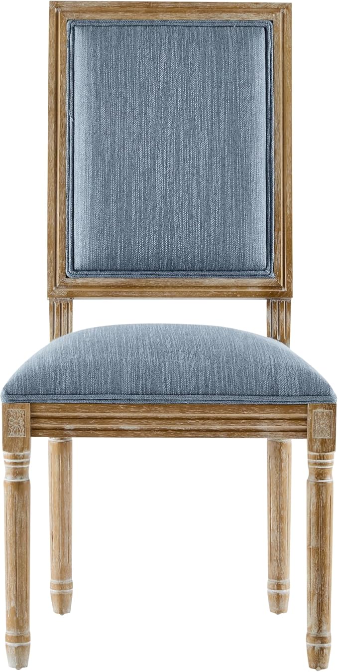 Christopher Knight Home Regina French Country Dining Chairs Set of 2, Wooden Dining Room Chair, High Back Kitchen Side Chair, Fabric Upholstered Armless Extra Seat, Slate Blue