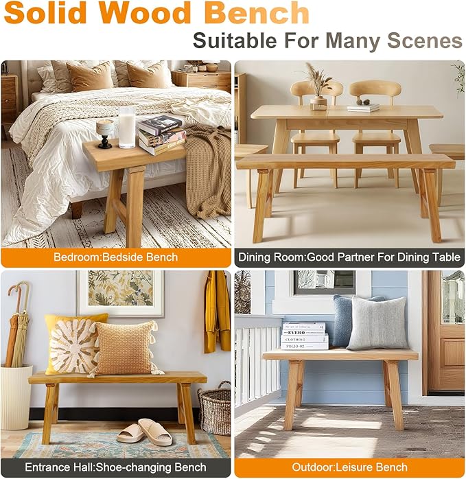 Farmhouse Solid Wood Bench: Long Rustic Indoor Narrow Wooden Bench for Entryway,Living Room, Dining Room,End of Bed,Hallway (59" Lx10 Wx18 H)