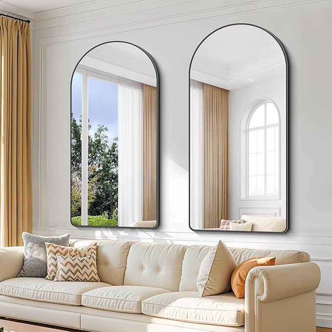 Arched Bathroom Mirror, 60"x30" Black Arched Mirror for Bathroom, Wall Mounted Mirror, Black Vanity Wall Mirror w/Metal Frame for Bedroom, Entryway, Living Room, Vertically Hanging
