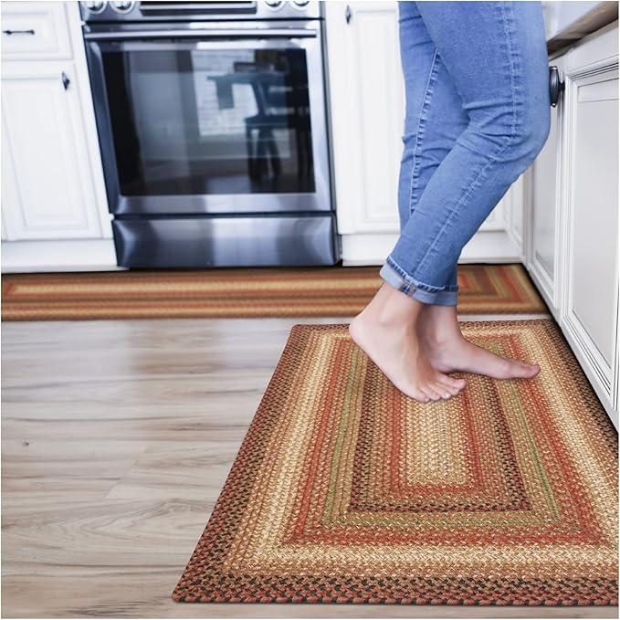 Homespice Gingerbread Premium Jute Braided Rug, 22 x 72 Rectangular Hall Runner Brown, Red, Reversible, Natural Jute Yarn Rustic, Country, Primitive, Farmhouse Style - 30 Day Risk Free Purchase
