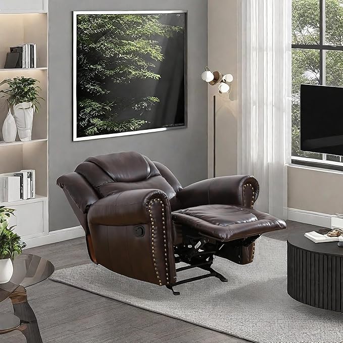 Leather Recliner Chair, Recliner Home Theater Seating, Electric Reclining Chair for Adult, Breathing Chair for Living Room, Espresso