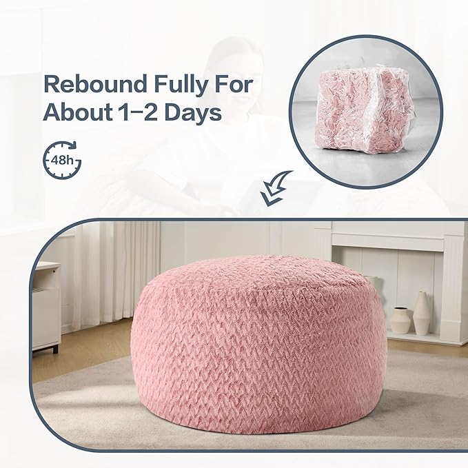 4ft Bean Bag Chairs for Adults Large Beanbag Chair with Chevron Plush Fur Cover Big Bean Bag Chair for Living Room Bedroom Dorm (Pink)