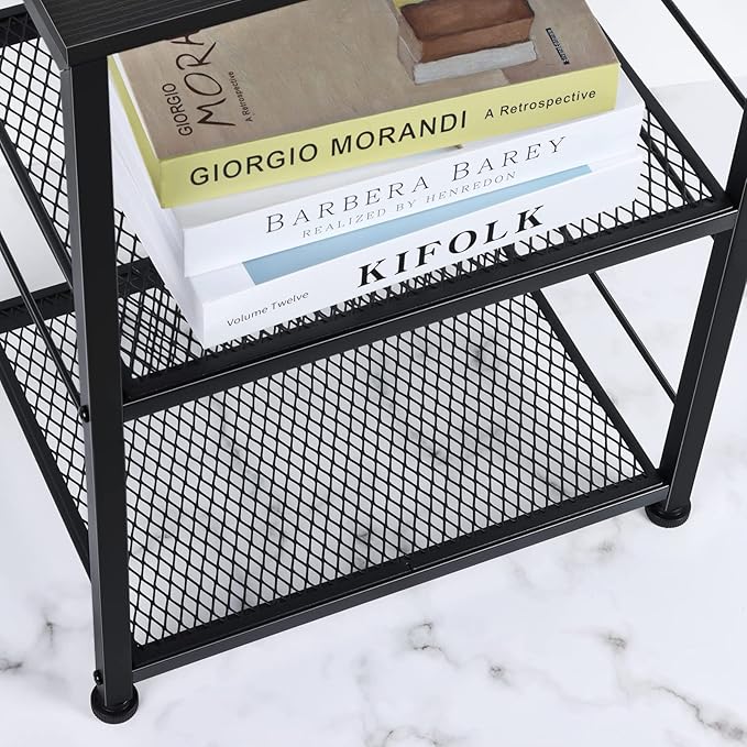 OYEAL Black Night Stand Industrial End Table with Storage Shelf Narrow Side Table for Small Spaces, Farmhouse Bedside Table for Living Room Bedroom, Stable Metal Frame (Black)