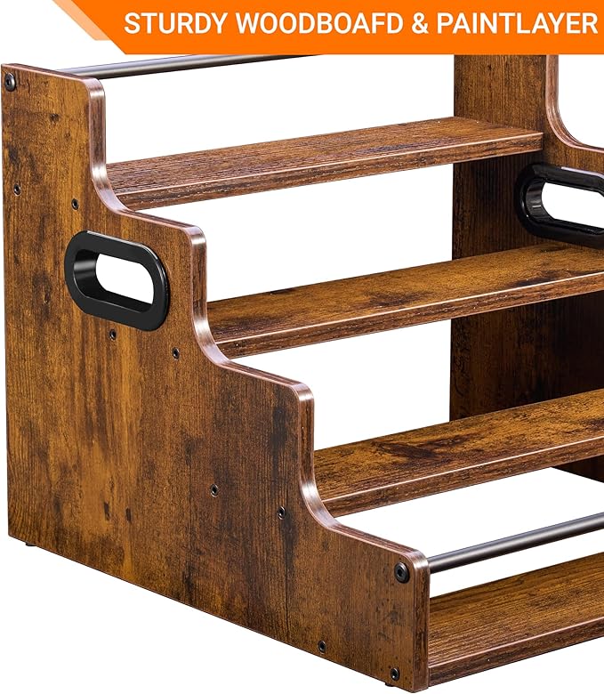 4-Tier Liquor Bottle Display Shelf, Holds up to 16 Bottles, Extra Large Rustic Bar Shelves for The Home Bar, Countertop Whiskey Organizer with Handles
