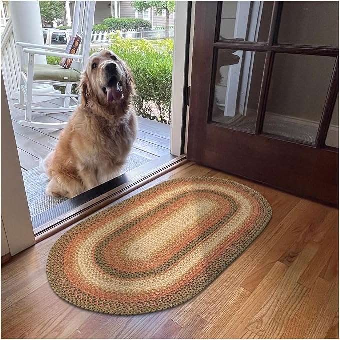 Russet Multicolor Jute Braided Oval Rug, 20x30 - Warm Country Decor, Perfect for Laundry Rooms, Kitchens and Entryways - Reversible and Easy to Clean