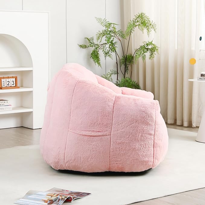 Furniliving Bean Bag Chair, Giant Bean Bag Chair Stuffed Floor Sofa for Adults Comfy Bean Bag Sofa with Back Support, Oversized Bean Bag Couch for Living Room Bedroom Dorm Office, Faux Leather, Pink