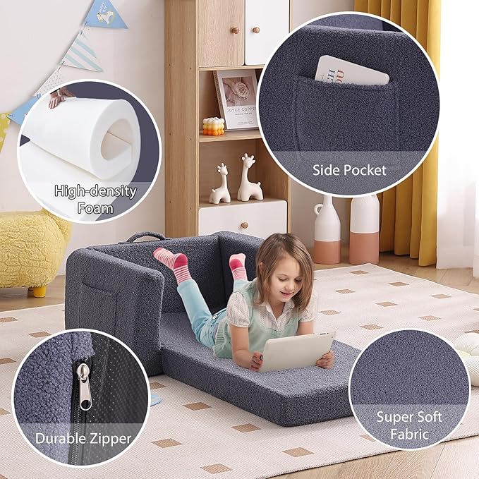 Tiita Kids Sofa, 2-in-1 Kid Chairs, Convertible Children Couch to Lounger, Flip Out Kids Chair, Toddler Armrest Chair Bed, Folding Children Play Sofa for Girl or Boy(Navy Blue)