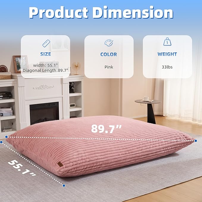 HABUTWAY 4-in-1 Bean Bag Chair, Convertible Chair with High-Density Memory Foam Filling & Machine Washable Cover, Giant Bean Bag Chair for Adults (Pink)