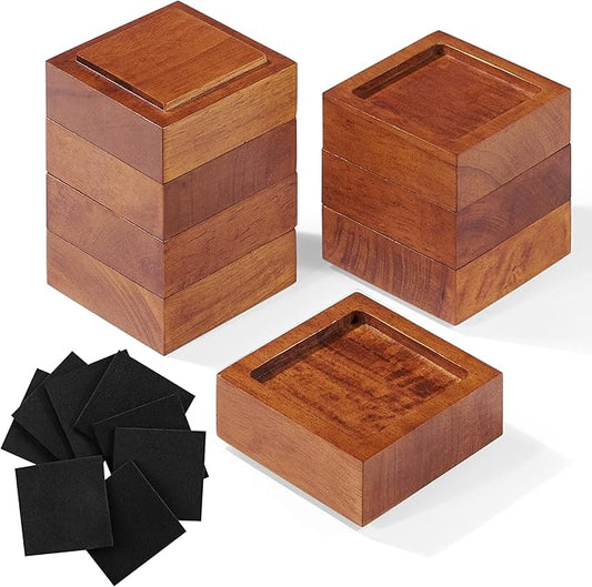 FASONLA Bed Risers (Set of 8) Furniture Risers Lifts Height 1", 2" or 3", Solid Natural Wood Risers for Bed, Furniture, Table, Sofa, Chair with Non-Slip Recessed Hole (Light Brown Color, 1 Inch)