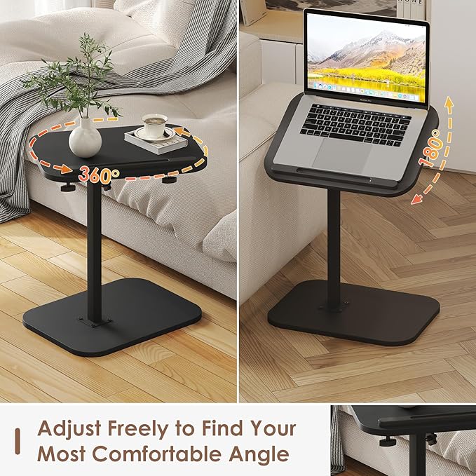Sofa Couch Arm Table Tv Tray Small Bed Stand C Shaped Side End Tables for Living Room, Bedroom, Bedside Black