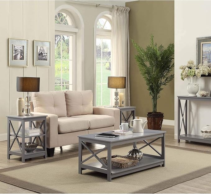Convenience Concepts Oxford End Table 15.75" - Modern Living Room Table with Storage Shelves, Transitional Nightstand Side Table for Home Decor and Display, Gray