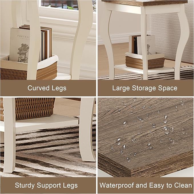 ChooChoo End Tables Living Room, Side Tables Living Room with Curved Legs and Storage Shelf, Small End Tables for Small Spaces, Soft White